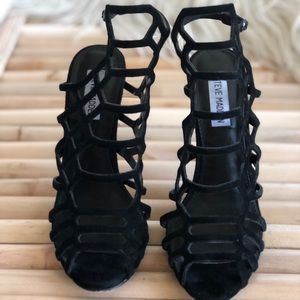 Steve Madden Black "Slithur" Cage Heels